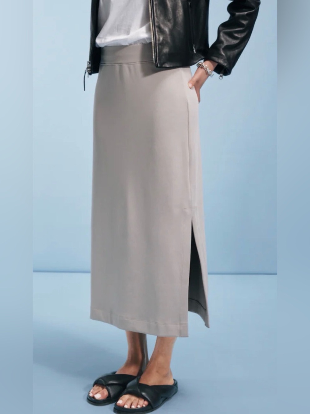 AYR The High Hopes Shroom Cream Midi Pencil Skirt with Side Slit Stretch S - Picture 2 of 9